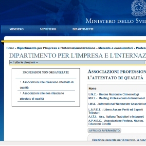Inserimento in elenco associazioni professionali Ministero Sviluppo Economico
